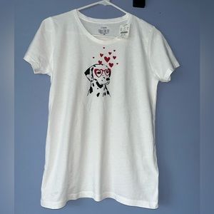 J Crew Dog Dalmatian Heart Print Valentine White Collector Tee XS